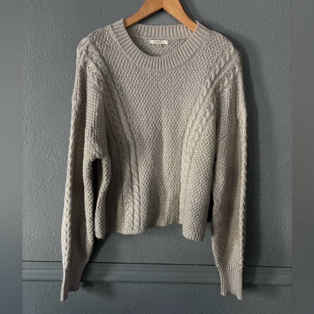 Z Supply | silver thread | crewneck | beige | grey | cozy | sweater | m | flaw